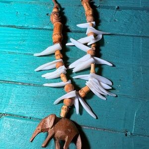 Artisan Elephant Pendant Necklace - White and Brown